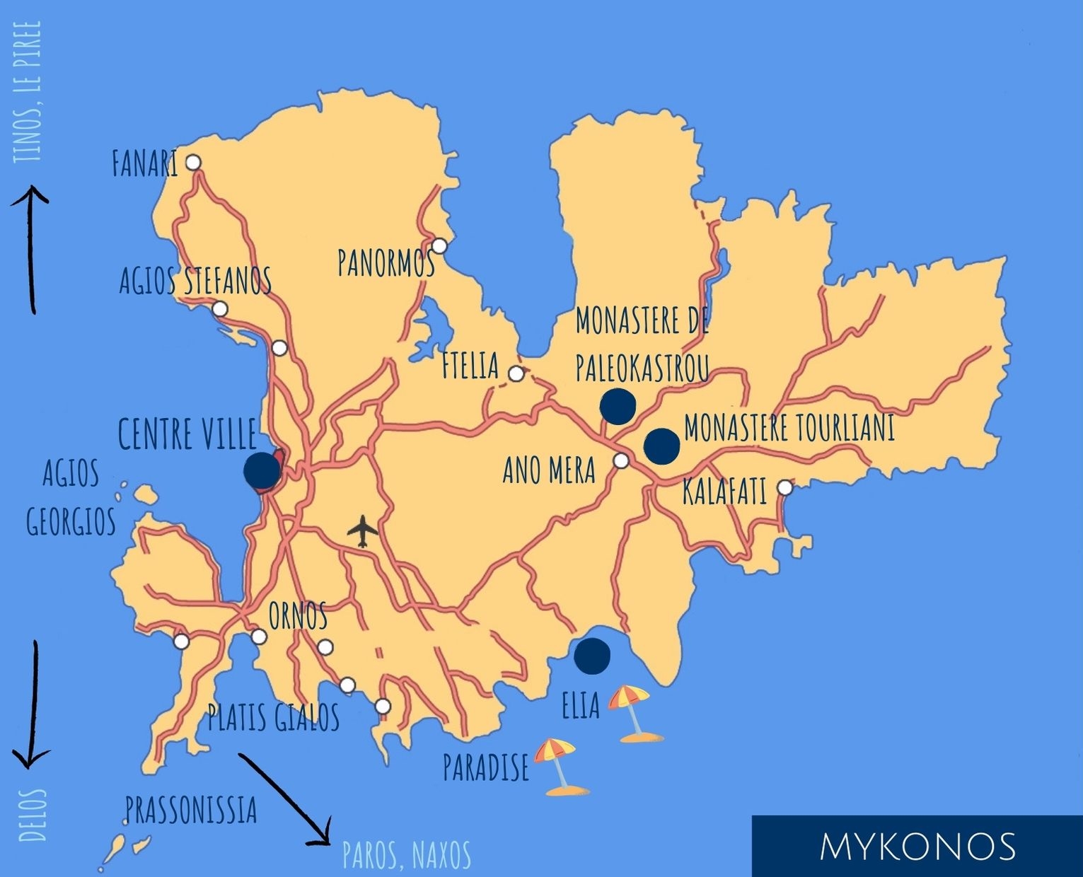 Grece Mykonos Carte Mykonos Jolis Circuits