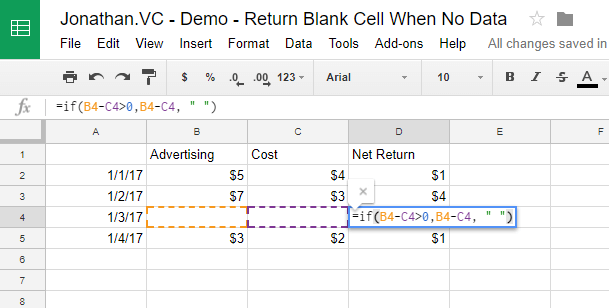 How to Return an Empty Cell When the Value is Zero in Google Sheets