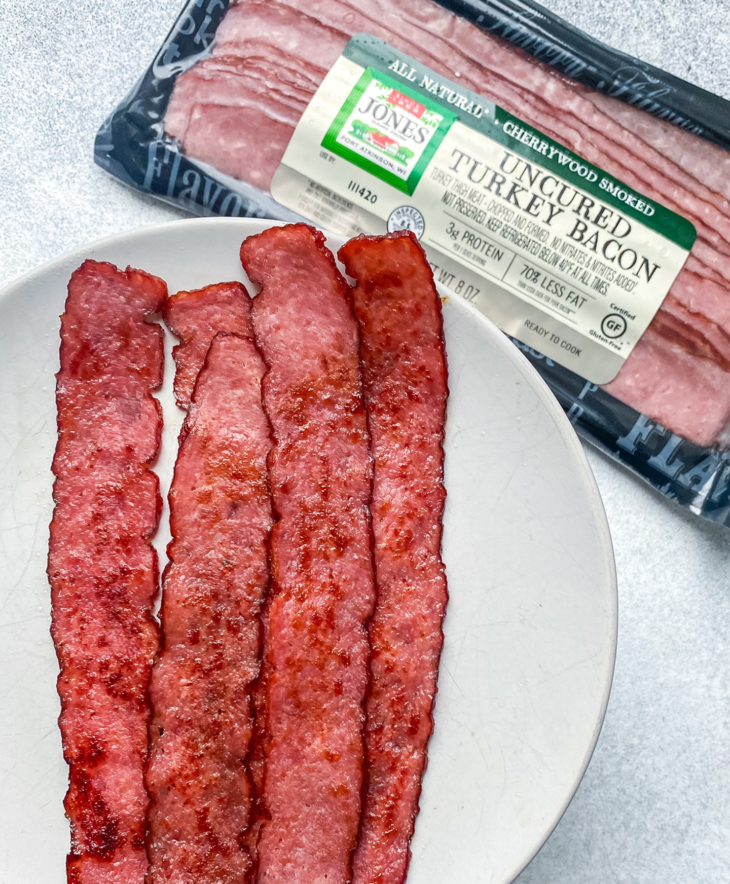 Uncured Cherrywood Smoked Turkey Bacon Slices Products Jones Dairy Farm