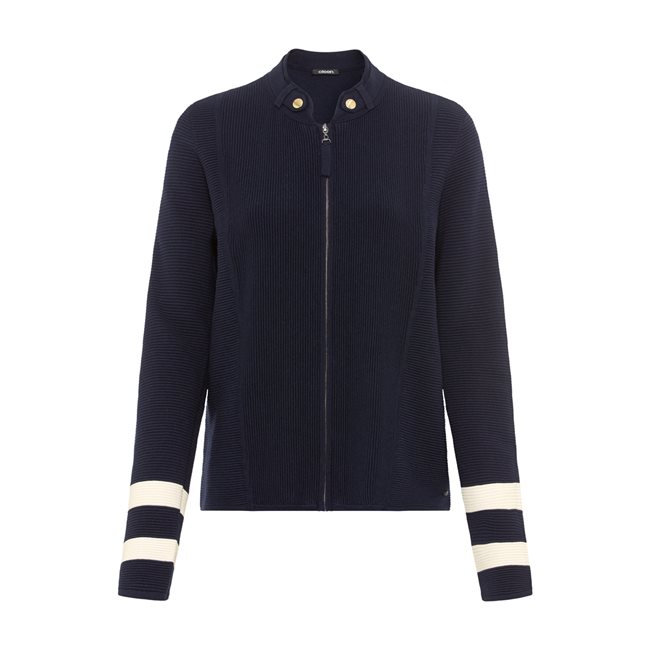 Olsen Straight Cut Zip Cardigan In Henny Fit Navy Jonzara