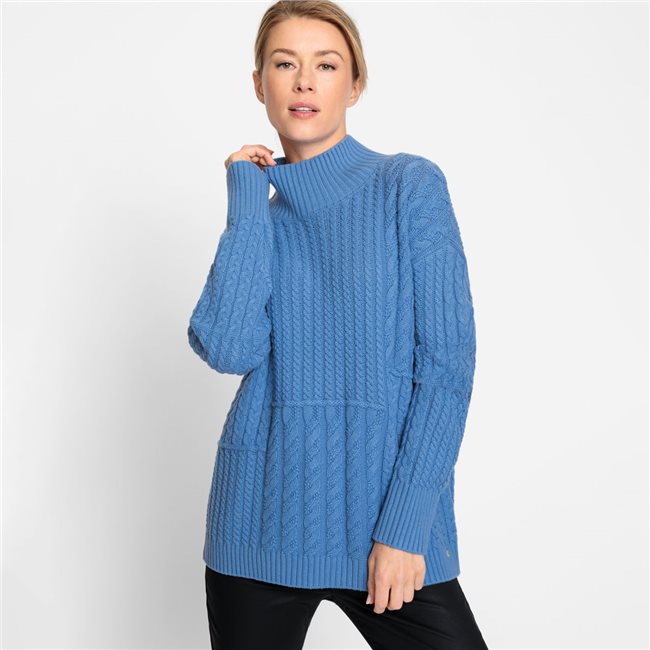 Olsen Cable Knit Jumper With Stand Up Collar In Cora Fit Blue Jonzara