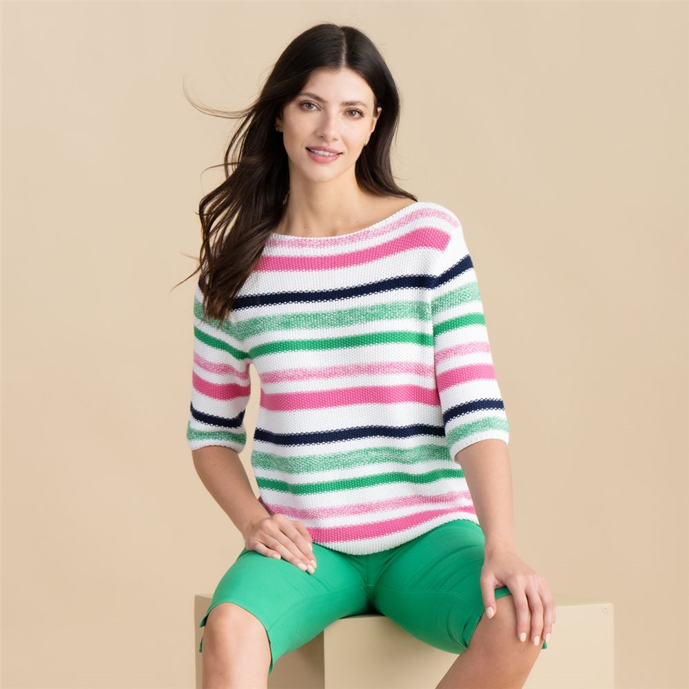 Marble Relaxed Fit Jumper With Multi Stripe Detail Green Jonzara