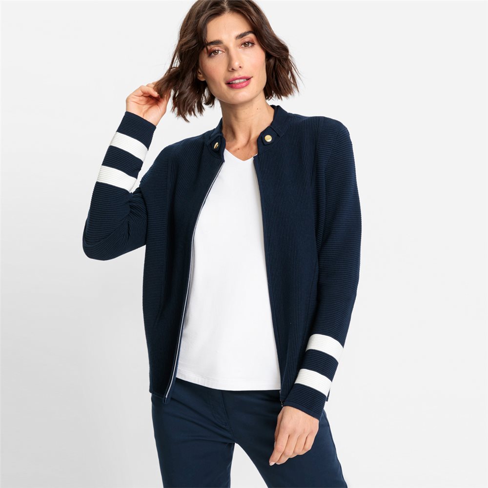 Olsen Straight Cut Zip Cardigan In Henny Fit Navy Jonzara