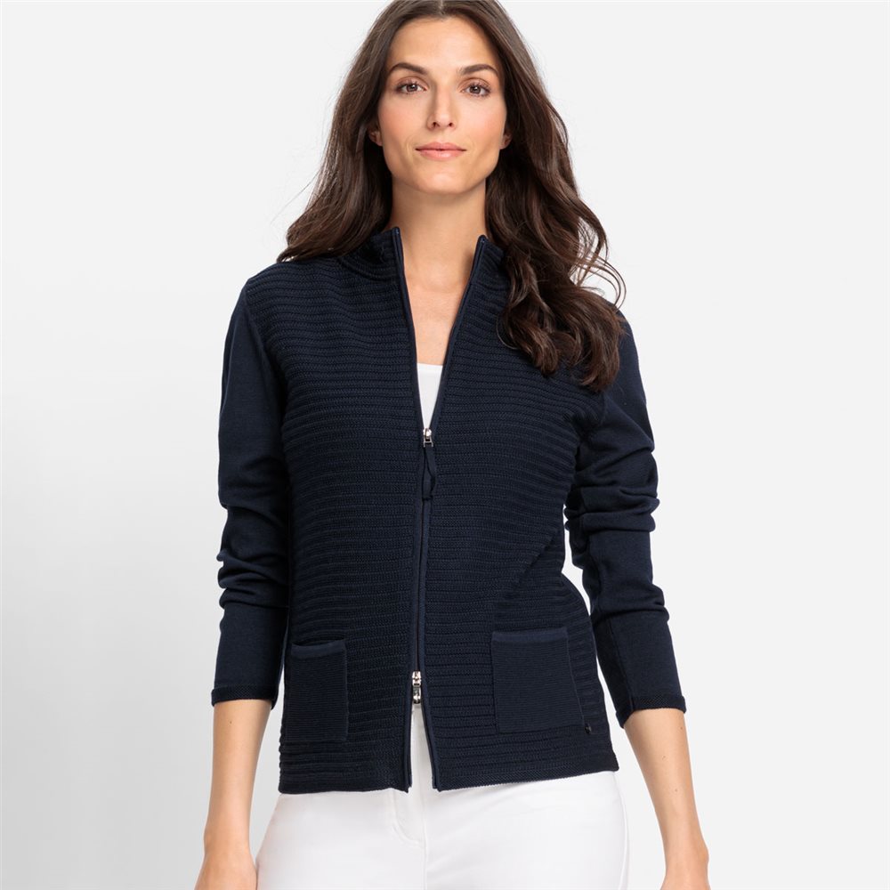 Olsen Zip Cardigan In Eva Fit Navy Jonzara