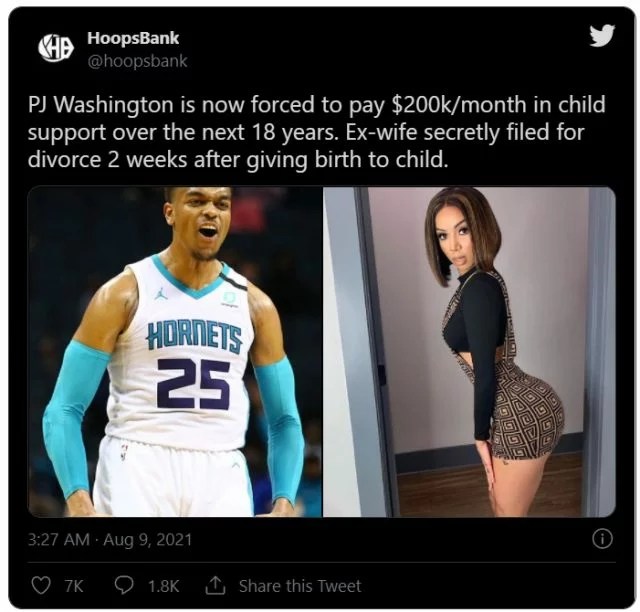 Does PJ Washington Have to Pay Brittany Renner 200K a Month in Child