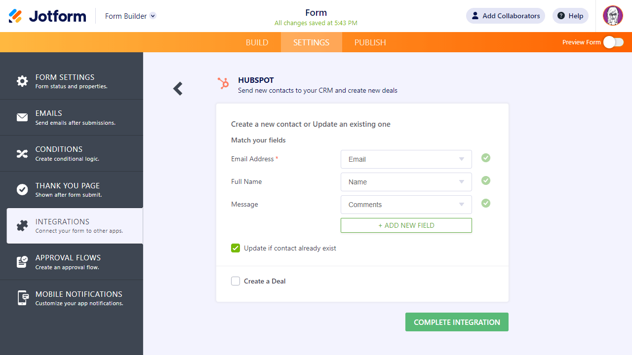 How to Integrate Jotform with Hubspot CRM