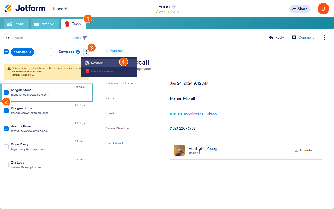 How to Restore Deleted Submissions in Jotform Inbox