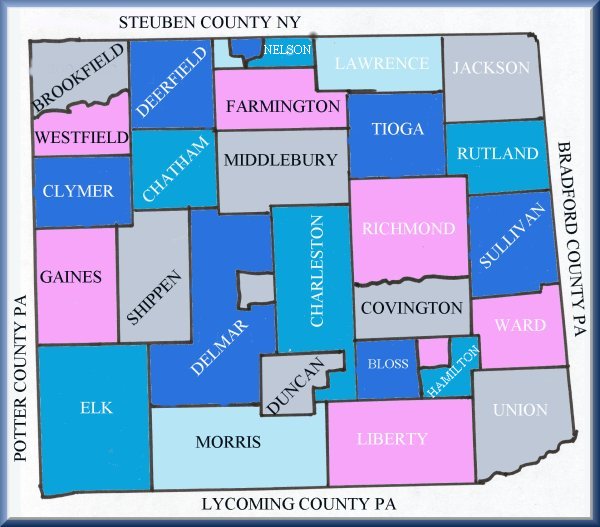 Tioga County Map Showing Townships