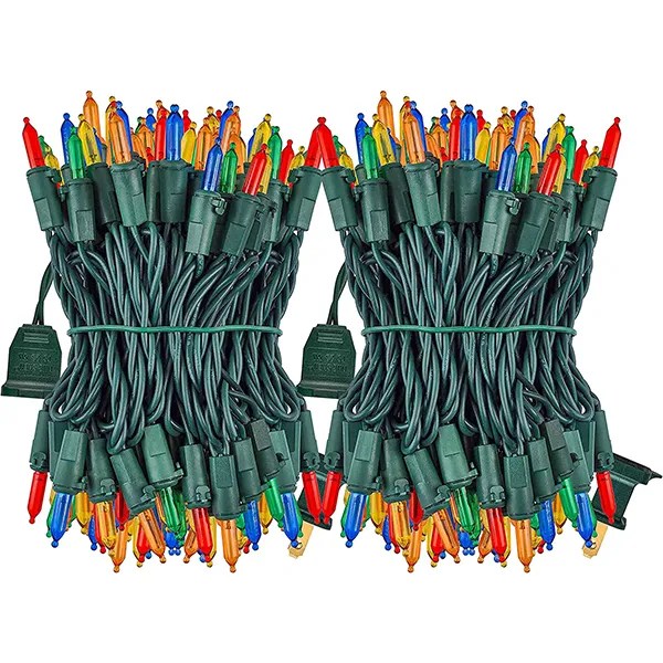 Shinning 2x100 LED Multicolor Christmas Green Wire String Lights 26.25ft