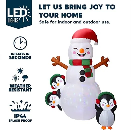 Jolly 6ft LED Christmas Inflatable Snowman With Penguins