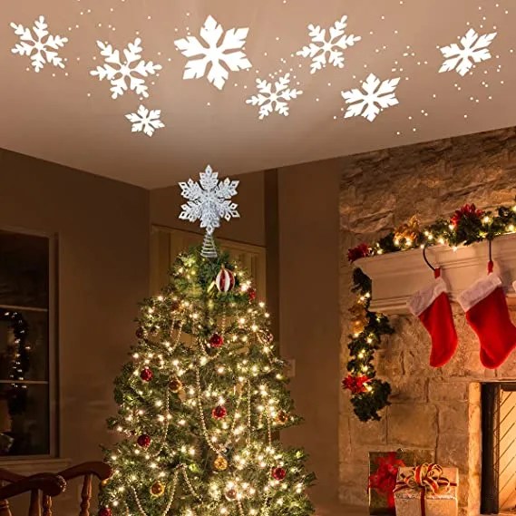 Best LED Snowflake Tree Topper Lighted w/ White Projector
