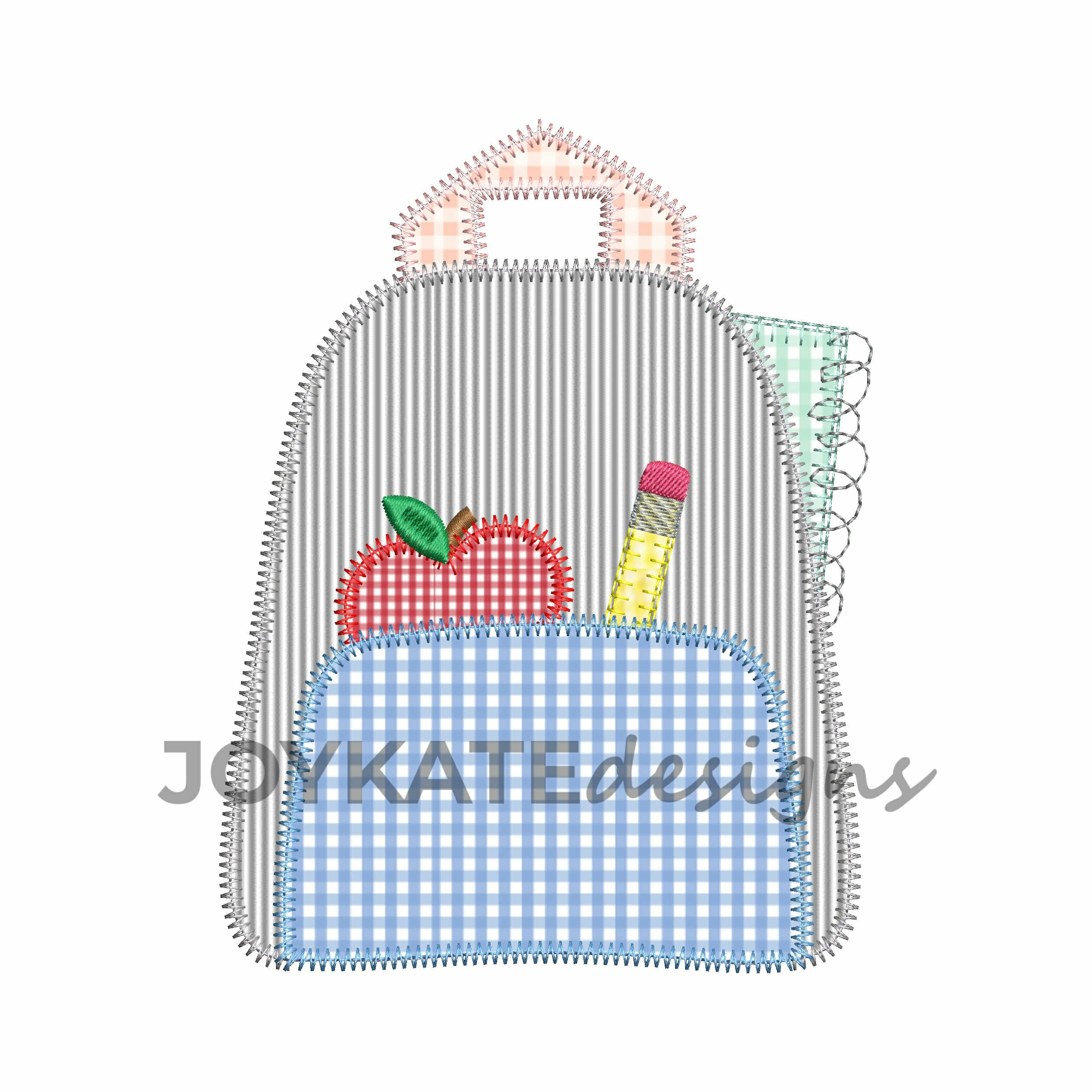 Backpack with School Supplies Applique Embroidery Design Joy Kate Designs