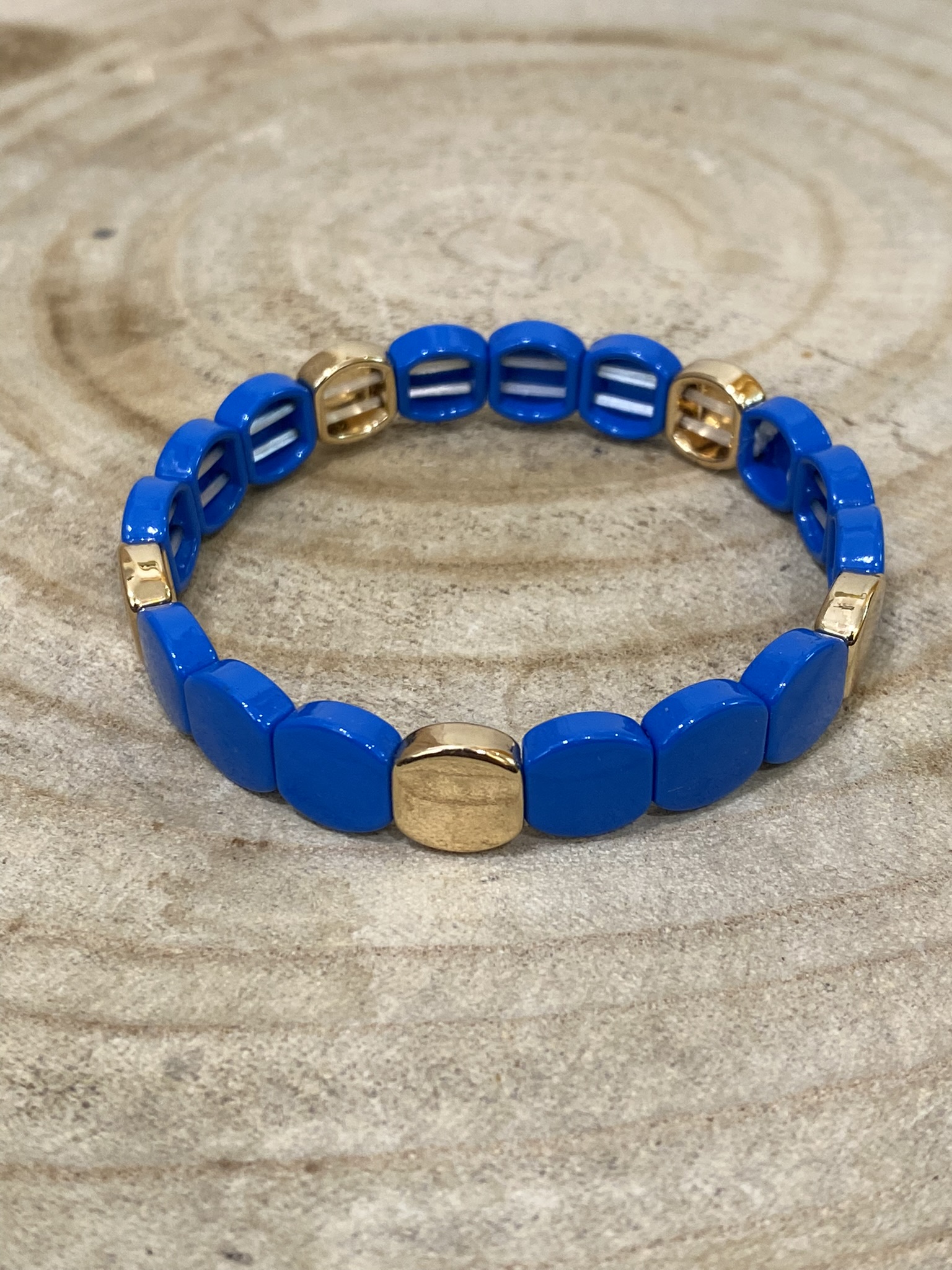 Bracelet elastic Fancy gold color and blue plastic Bracelet elastique
