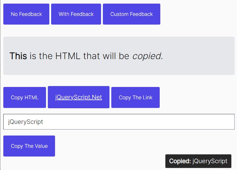 jQuery Plugin To Copy Any Text Into Your Clipboard Copy to Clipboard