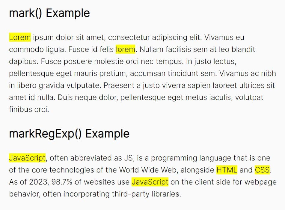 Performant Text Highlighting Plugin advancedmark.js Free jQuery