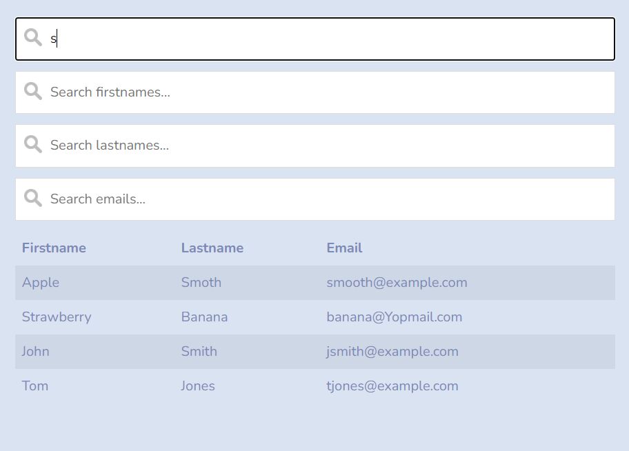 Filter Table Rows By Column Value jQuery tablesearch.js Free jQuery
