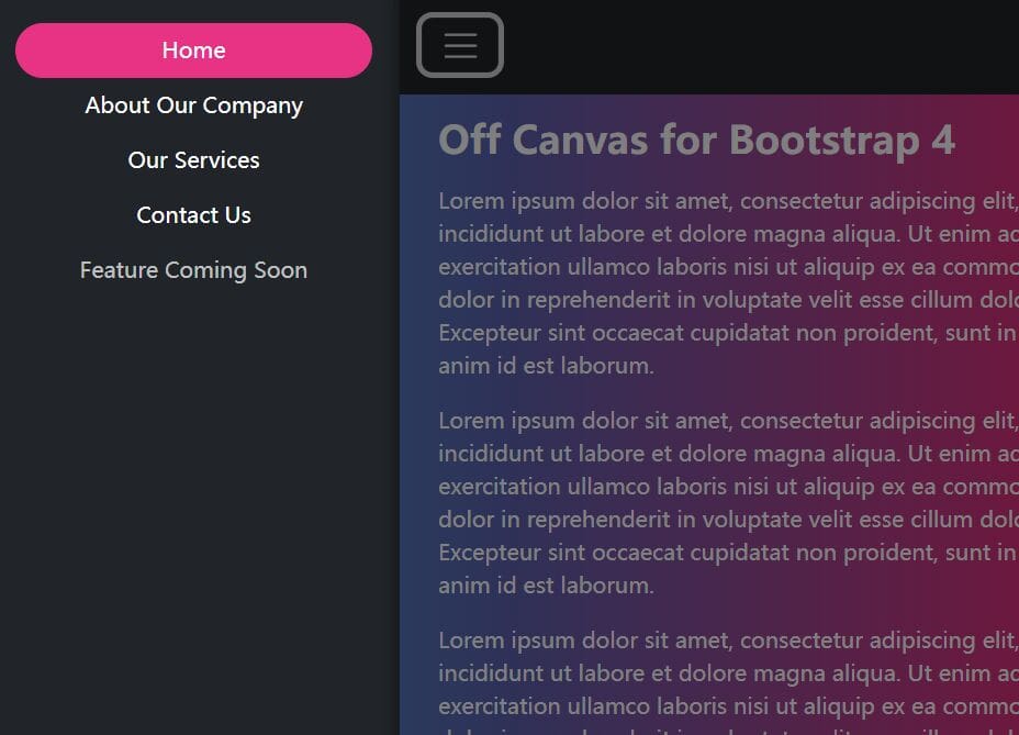 Sliding Side Menu/Panel with jQuery and Bootstrap BootSideMenu Free