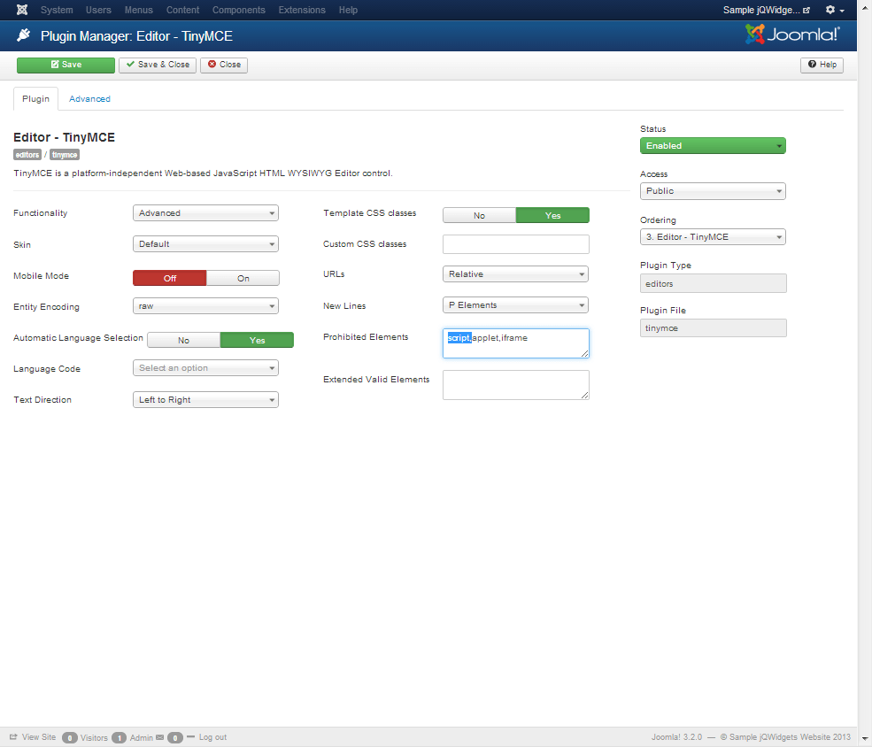 Using jQWidgets with Joomla
