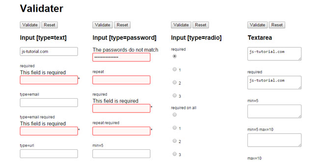 Js Tutorial Validator JQuery validation plugin for forms