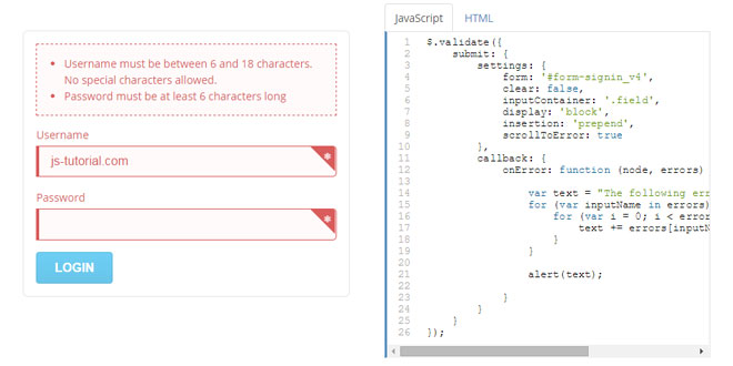 Js Tutorial jQuery form Validation plugin