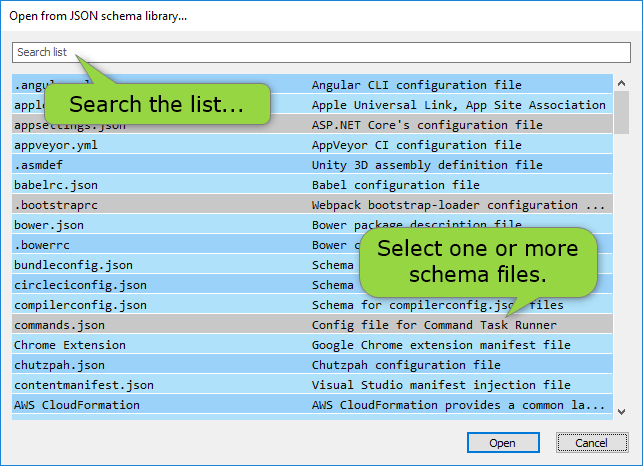 Open JSON schemas from