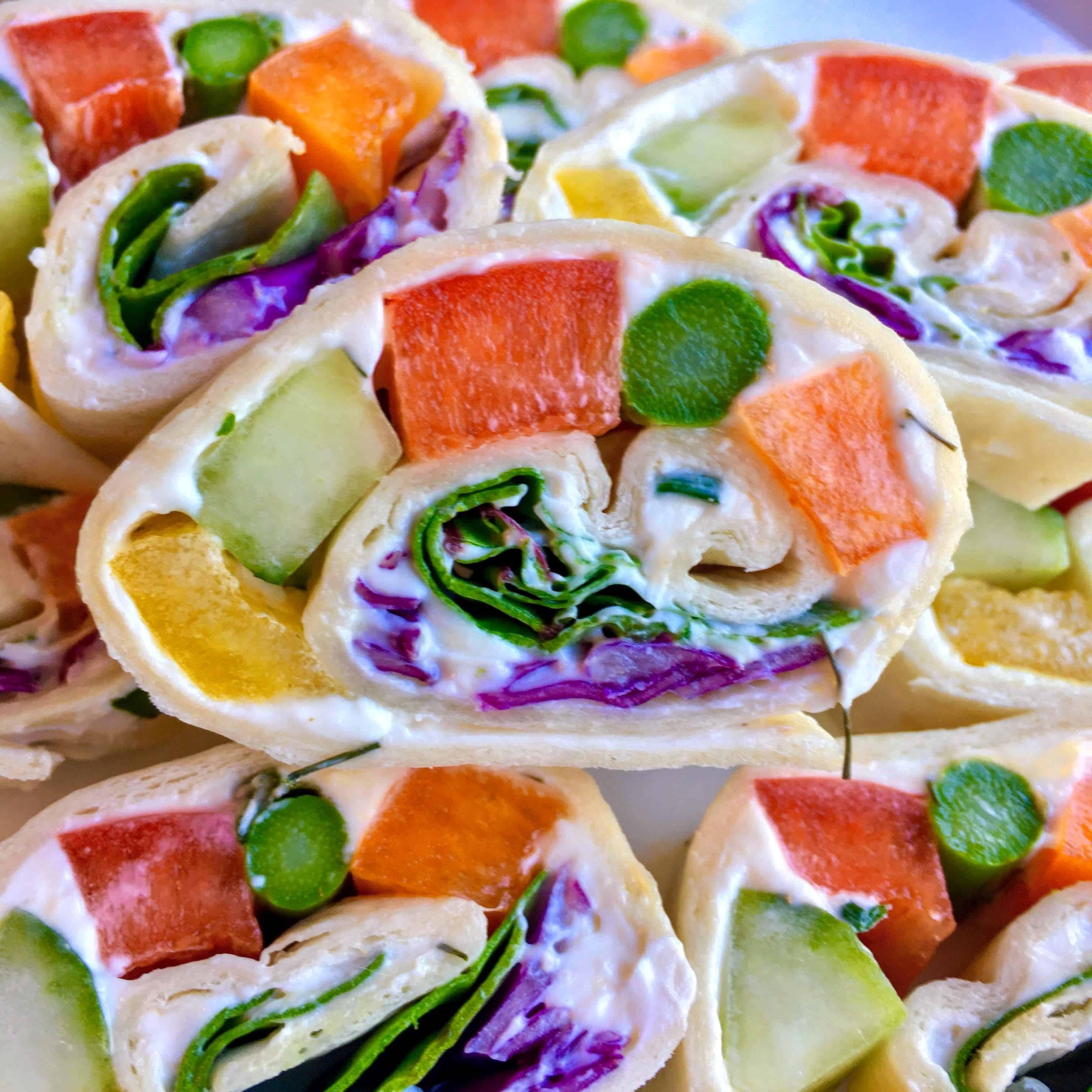 Rainbow Veggie Pinwheels with Savory Cream Cheese Juggling with Julia