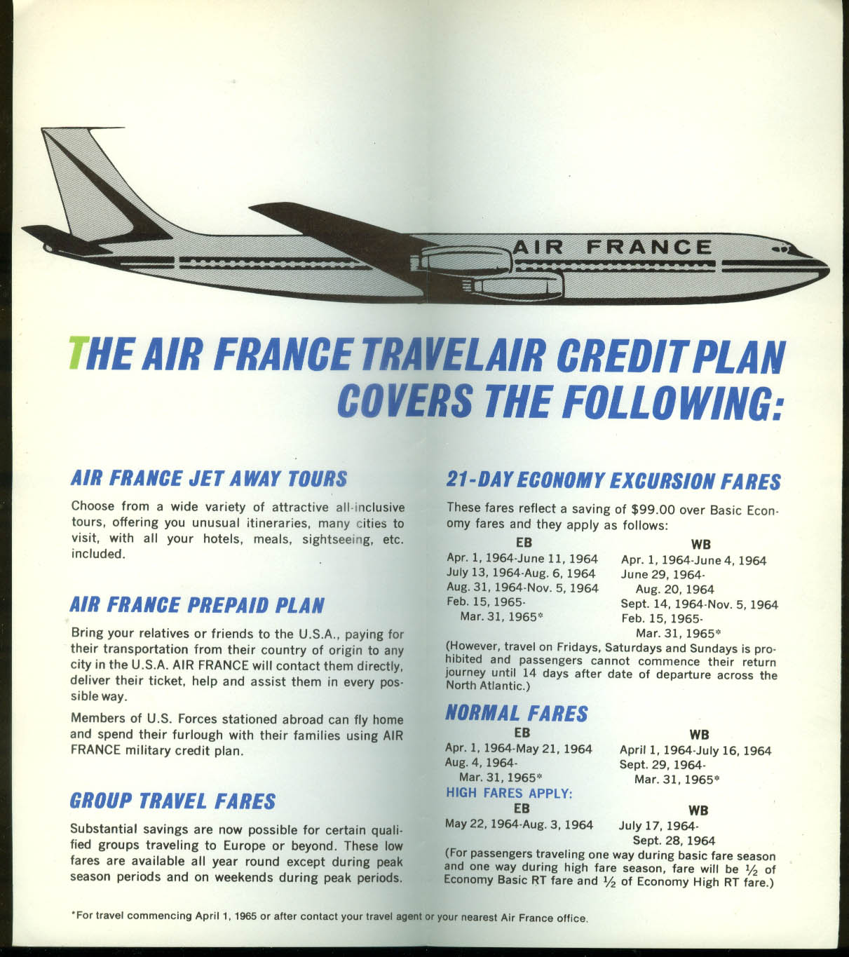 Air France Travelair Credit Plan airline folder 1964