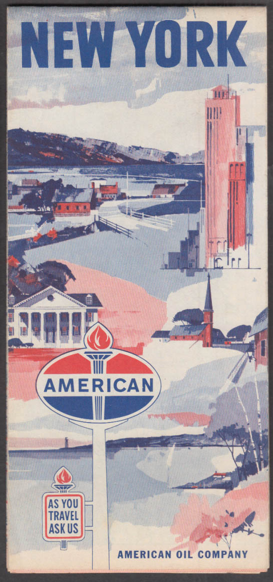 American Oil Company Gasoline Road Map New York 1965