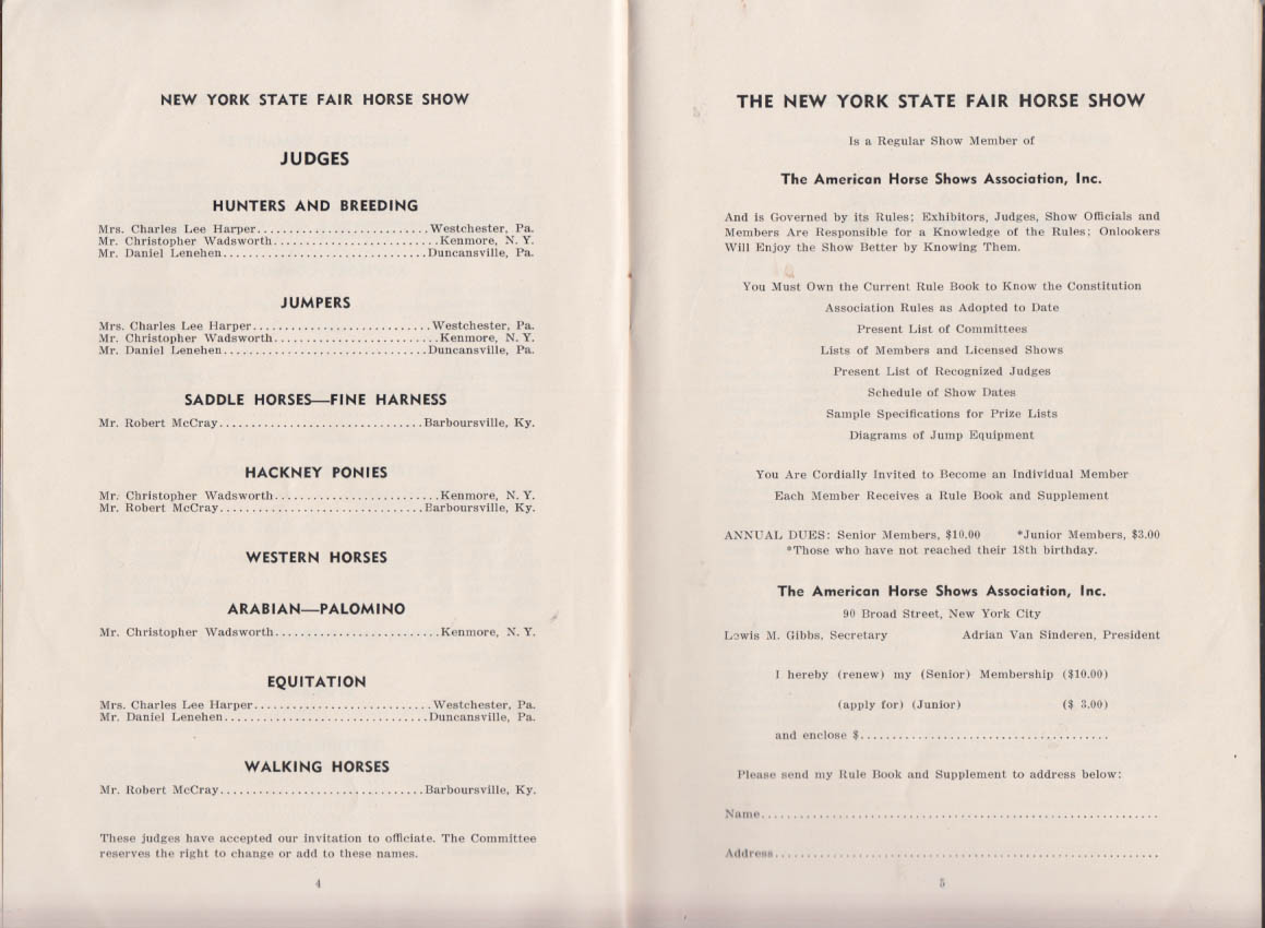 New York State Fair Horse Show Program 1951 Olsen & Johnson Fairzapoppin