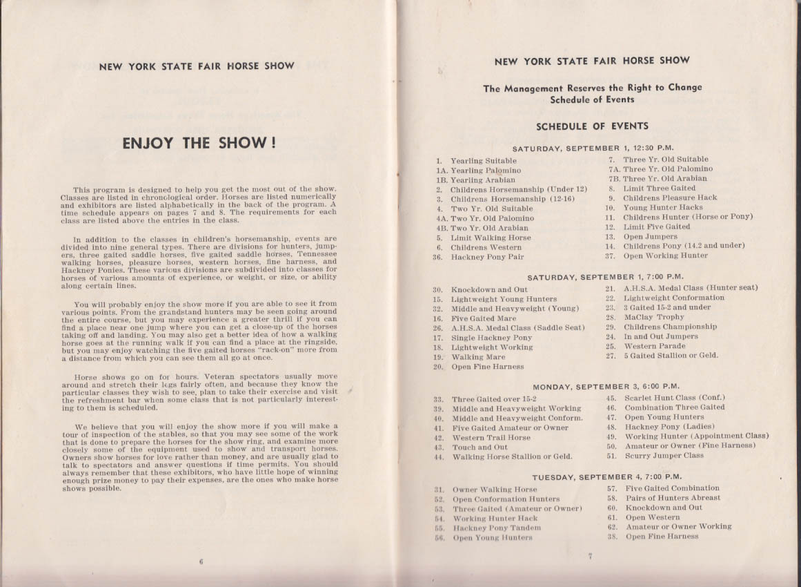 New York State Fair Horse Show Program 1951 Olsen & Johnson Fairzapoppin