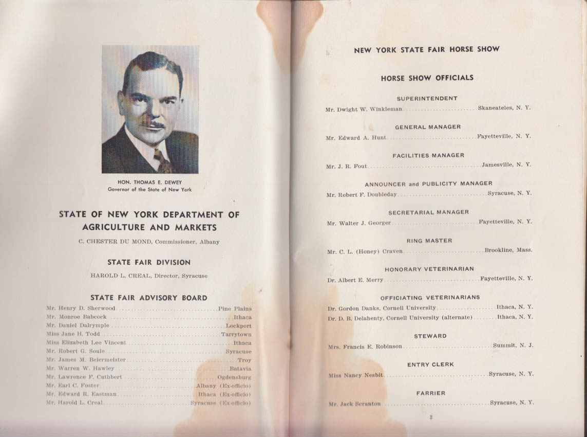 106th Annual New York State Fair Horse Show Program 1952