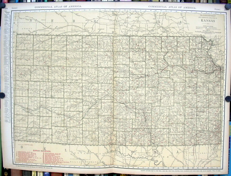 Rand McNally Commercial Map w/ Railroads 1920 Kansas