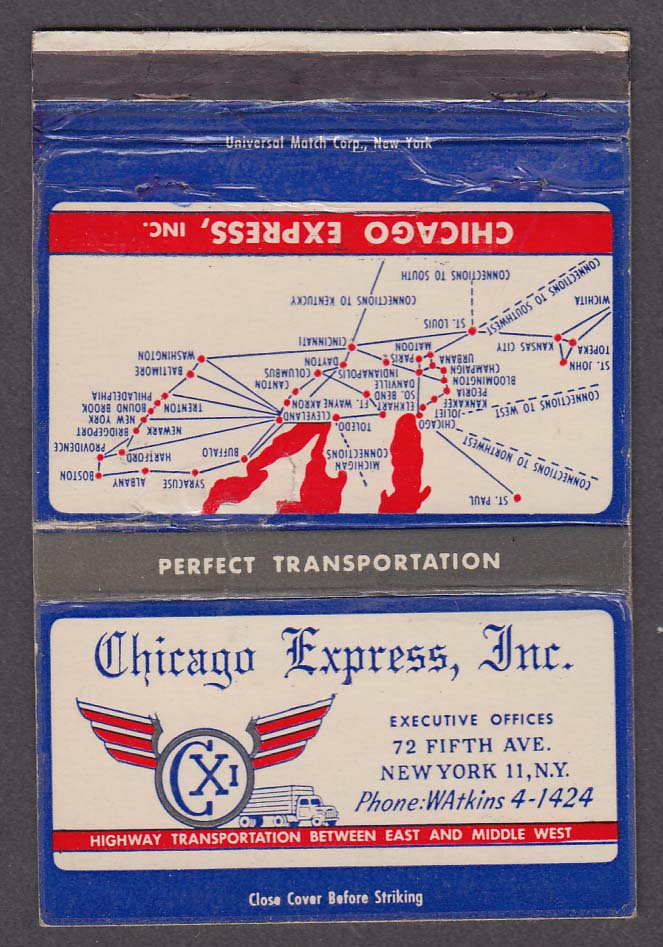 Chicago Express Inc 72 Fifth Ave New York NY matchcover