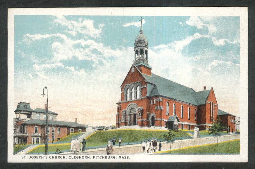 St Joseph's Church Cleghorn Fitchburg MA postcard 1920s
