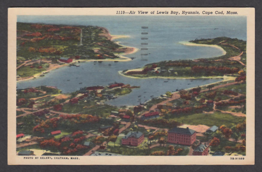 Air View of Lewis Bay Hyannis Cape Cod MA postcard 1959