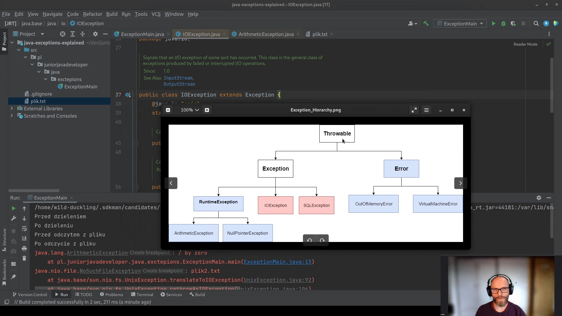 Video Tutorial Java Exceptions, przykłady obsługi wyjątków, tworzenia