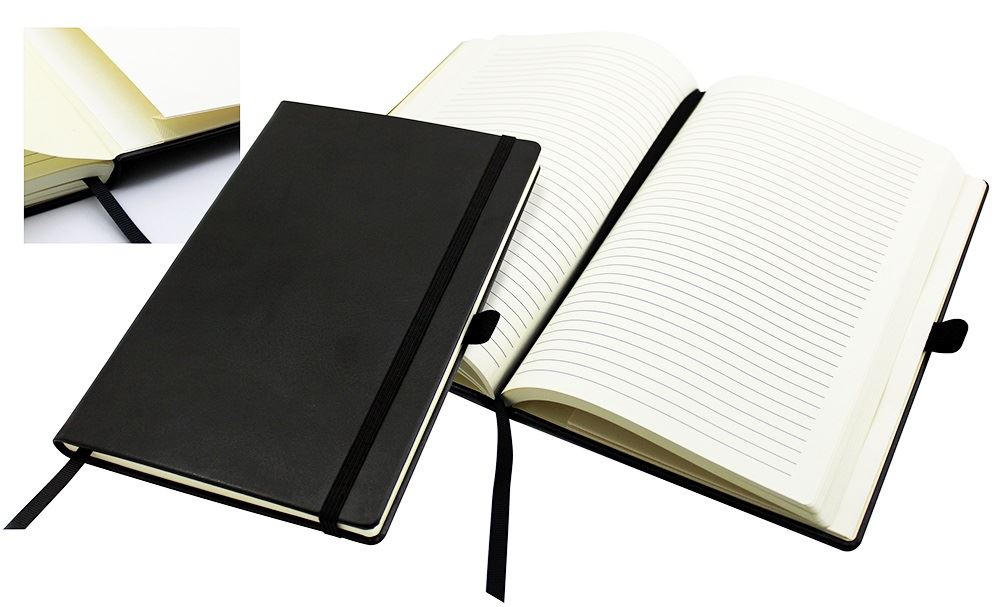 A5 Casebound Notebook with a Black Elastic Strap and Pen Loop Lyreco