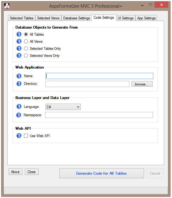 AspxFormsGen MVC 5 Product Screenshots