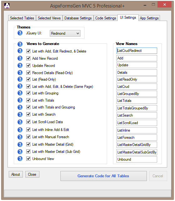 AspxFormsGen MVC 5 Product Screenshots