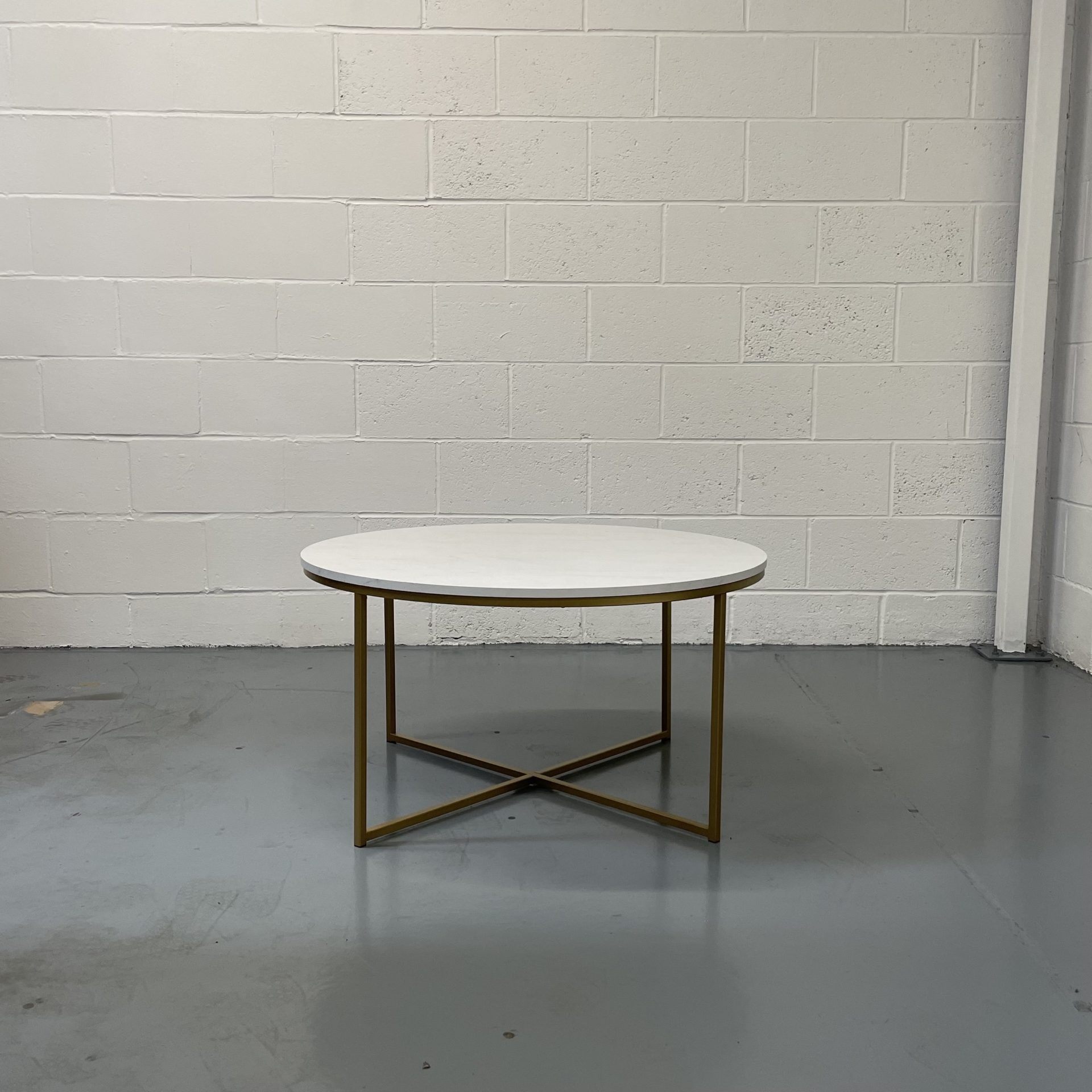 Faux Marble Coffee Table, White on Gold Juno Hire