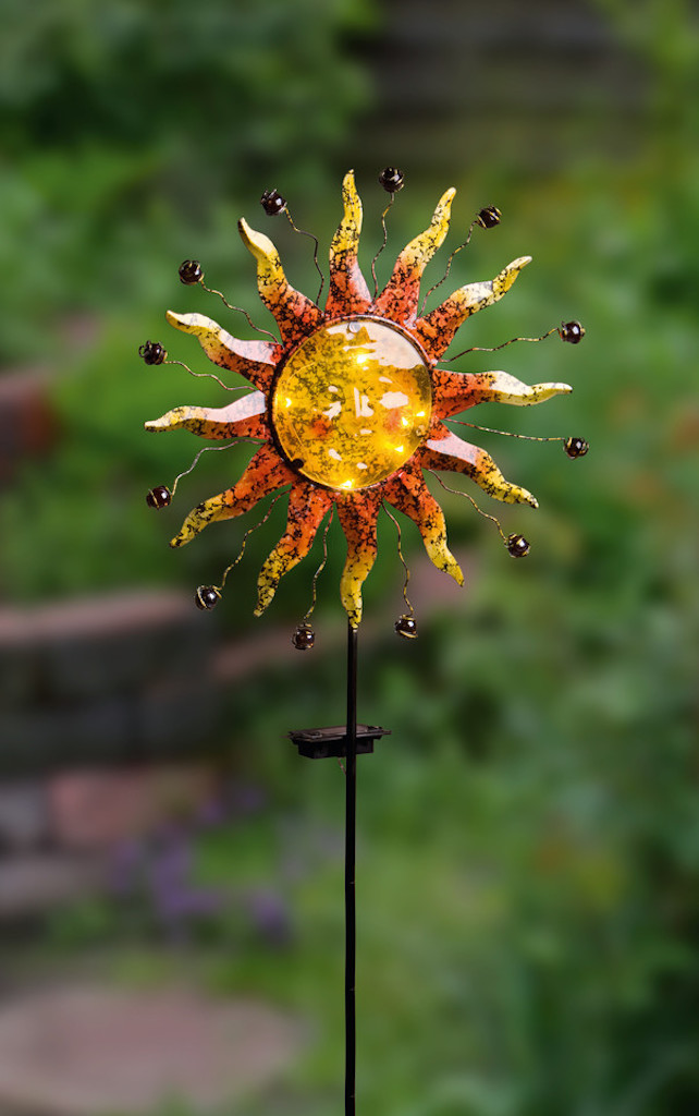 Solar Stecker “Sonne” Glas Metall Garten Deko Lampe Strahler Beet