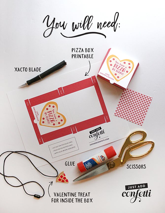 Mini Pizza Box Valentine (with tutorial and free printable!) - Just Add