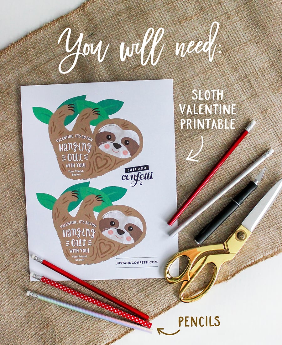 Sloth Kids Valentine - Just Add Confetti