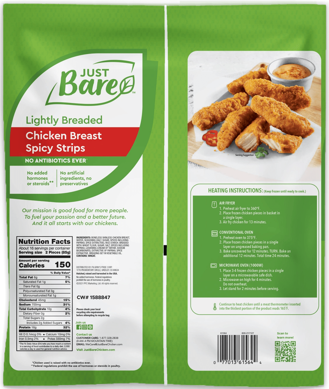 Lightly Breaded Spicy Chicken Breast Strips (3lbs) Just Bare Foods