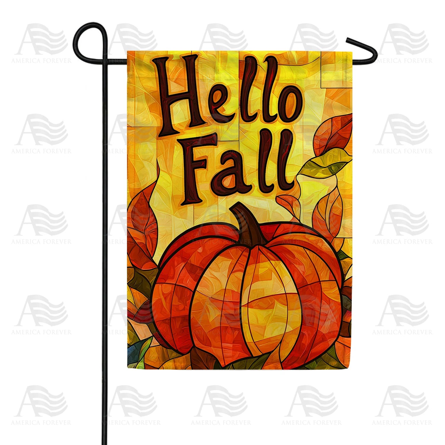 Stained Glass Hello Fall Garden Flag Just For Fun Flags