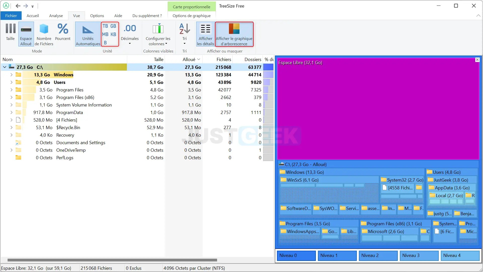 TreeSize Free repérer les dossiers volumineux sur votre PC