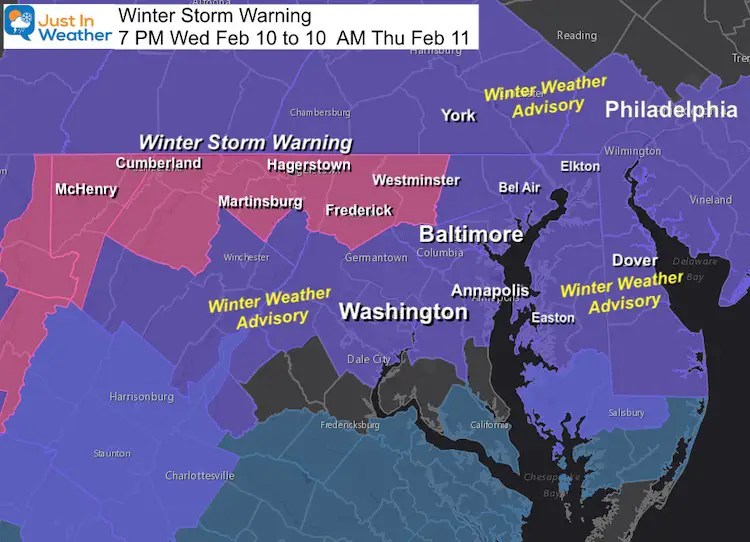 Increased Snow Winter Storm Warning Expanded In Maryland