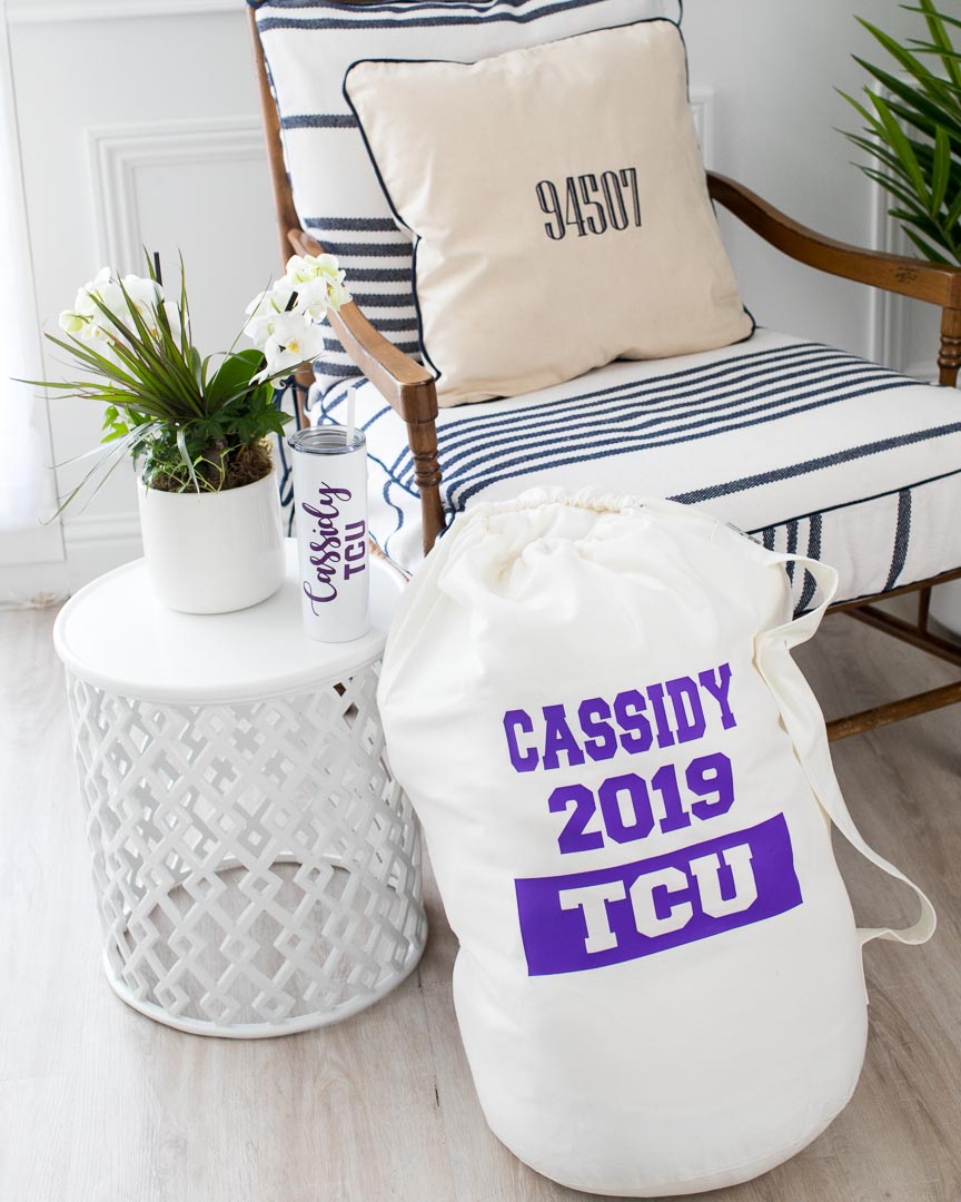 Laundry Bag Personalized with Carrying Strap College JustPlainCute