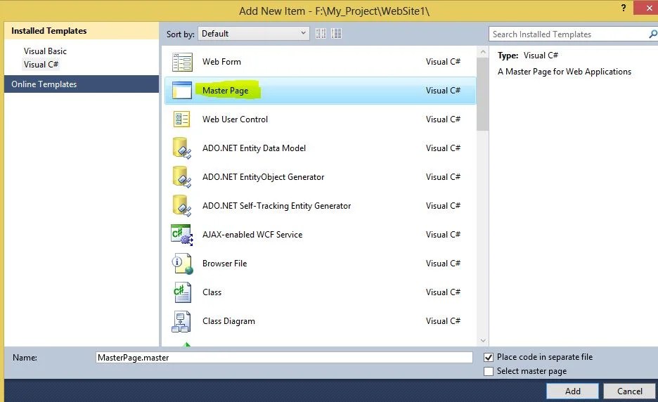 How to use Master Page in