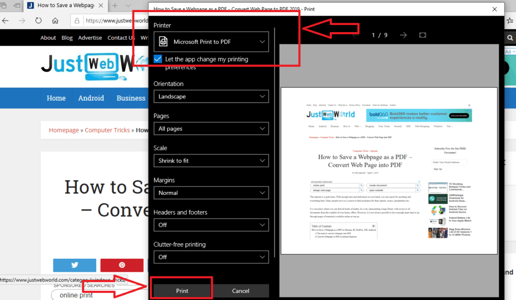 How to Save a page as a PDF Convert  Page to PDF JustWorld
